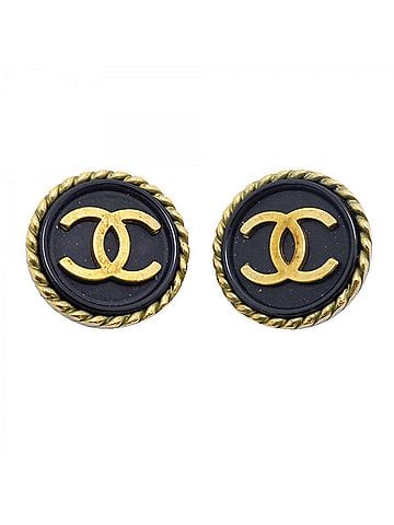 Chanel Chanel Earrings, Coco Mark Circle, GP Plated, Gold, Black, Women's (view 1)