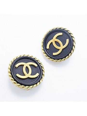 Chanel Chanel Earrings, Coco Mark Circle, GP Plated, Gold, Black, Women's (view 2)