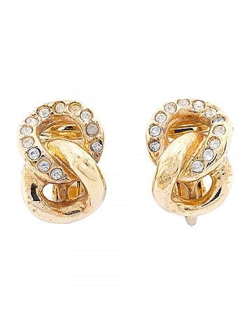 Christian Dior Christian Dior Earrings, GP Plated, Rhinestone, Gold, Women's (view 1)