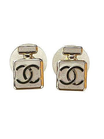 Chanel CHANEL L25P Perfume Bottle Motif Stud Earrings, White, Women's (view 1)