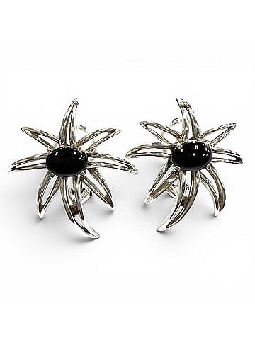 Tiffany & Co. TIFFANY&amp;Co. Tiffany AG925 Onyx Fireworks Earrings, Silver &amp; Black, Weight 9.1g, Women's (view 1)