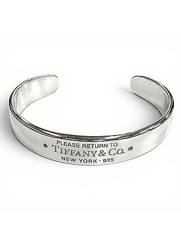 Tiffany & Co. TIFFANY&amp;Co. Tiffany AG925 Return to Narrow Cuff Bangle with 2 Diamonds, Silver Bracelet, Weight 33.5g, Women's (view 1)