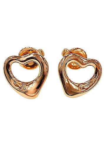 Tiffany & Co. TIFFANY&amp;Co. Tiffany Open Heart Stud Earrings AU750 (PG) Purchased April 2025 Pink Gold 11mm Made in Spain Weight 2.78g Women's Comes with Box and Dust Bag (view 1)