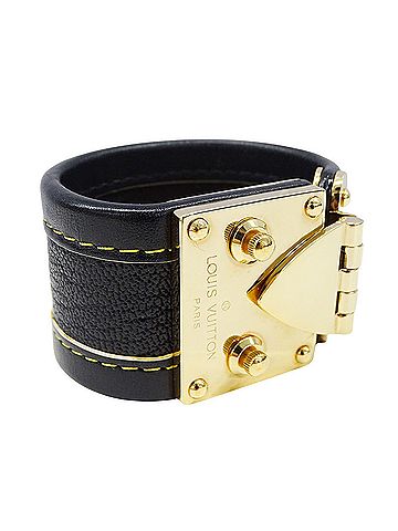 Louis Vuitton Louis Vuitton LOUIS VUITTON Women's Bracelet, Suhali Leather Bracelet Cellule, Noir Black M92750, Accessory, (view 2)