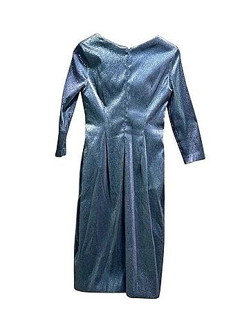 Theia Shimmering Blue Wrap Midi Dress Cocktail Dress (view 2)