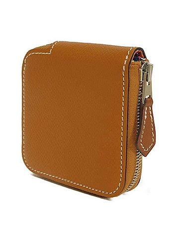 Hermès Hermes Azap Compact Mini Silk In Coin Case, Light Brown, Round Zipper, Veau Epsom Silk, Ochre, A Stamp, Men's/Women's. (view 2)