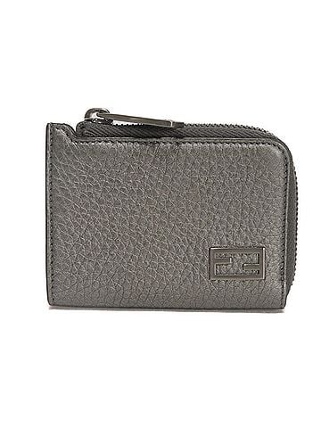 Fendi Fendi coin case, zip purse, Cuoio Roma, metallic gray, L-shaped FF logo, graphite, 7M0330 AJJ1 F1HR3, men's. (view 1)
