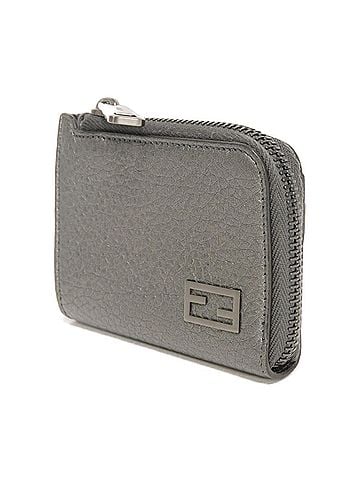 Fendi Fendi coin case, zip purse, Cuoio Roma, metallic gray, L-shaped FF logo, graphite, 7M0330 AJJ1 F1HR3, men's. (view 2)
