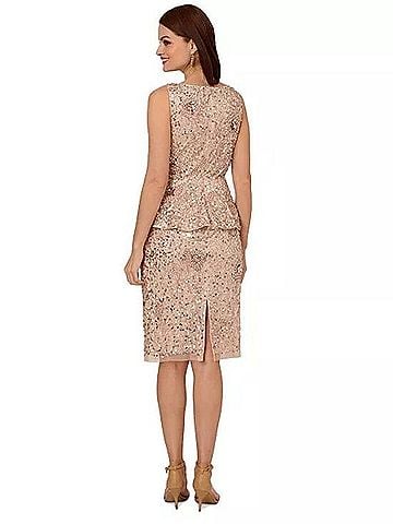 Adrianna Papell Beaded Mesh Peplum Dress Cocktail Dress (view 2)