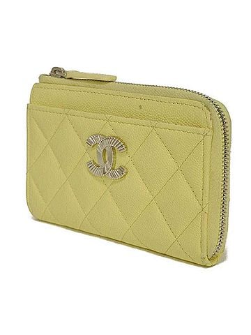 Chanel Chanel Matelassé Coin Case Fragment with Coco Mark, Calfskin, Fish Design, L-shaped, Caviar Skin, Light Yellow, AP4336, Men's &amp; Women's (view 2)