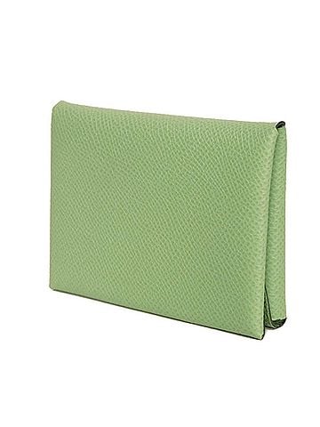 Hermès Hermes Calvi Duo Coin Case, Calfskin Pastel Green, Card Veau Epsom Leather, Vert Cricket, 083035CK, B Stamp, Men's/Women's. (view 2)