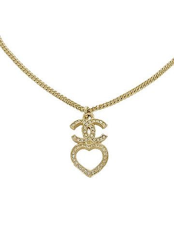 Chanel Chanel necklace, Coco Mark, heart, crystal, costume pearl, rhinestone, metal, F23B, CC mark, clear, ABB651, women's. (view 1)