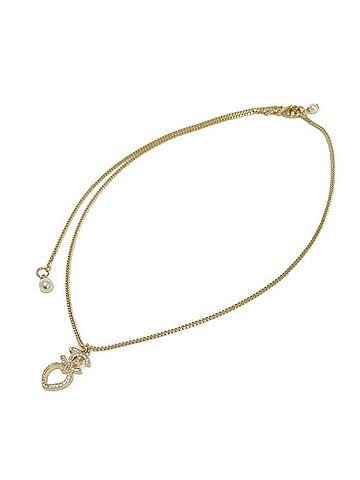 Chanel Chanel necklace, Coco Mark, heart, crystal, costume pearl, rhinestone, metal, F23B, CC mark, clear, ABB651, women's. (view 2)