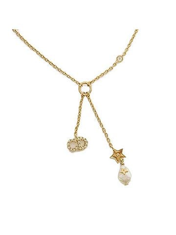 Christian Dior Christian Dior Dior Shiny-D Necklace, Crystal Rhinestone Star Metal Gold CD Logo Resin Pearl Ivory N0858SYDCY_D301 Women's (view 1)