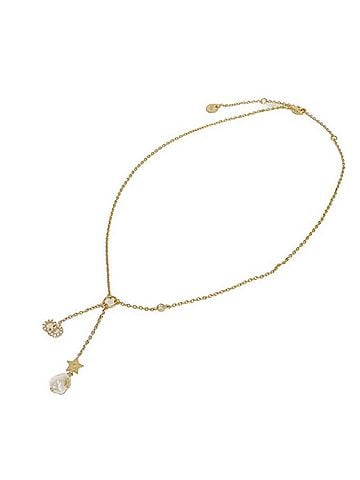 Christian Dior Christian Dior Dior Shiny-D Necklace, Crystal Rhinestone Star Metal Gold CD Logo Resin Pearl Ivory N0858SYDCY_D301 Women's (view 2)