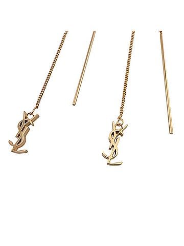 Yves Saint Laurent Yves Saint Laurent SAINT LAURENT (Saint Laurent) Earrings (for both ears) - Single earring only, YSL logo, long, opium design, gold. (view 2)