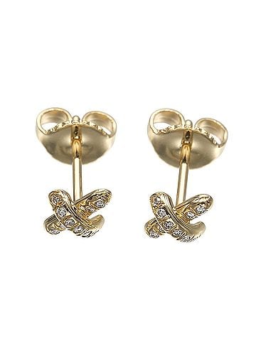 Tiffany & Co. Tiffany &amp; Co. Cross Stitch Earrings, 18K Yellow Gold with Diamonds, Approx. 1.48g (view 1)
