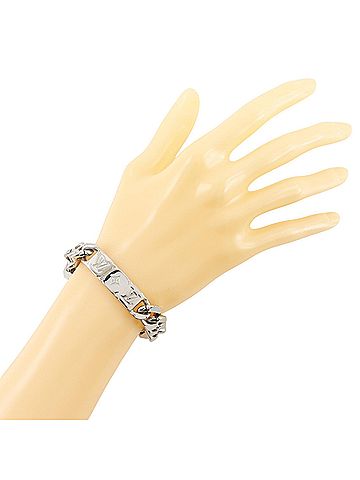 Louis Vuitton Louis Vuitton chain bracelet, Monogram pattern, M00269, metal, silver, DI0281, approximately 61.3g, men's. (view 2)