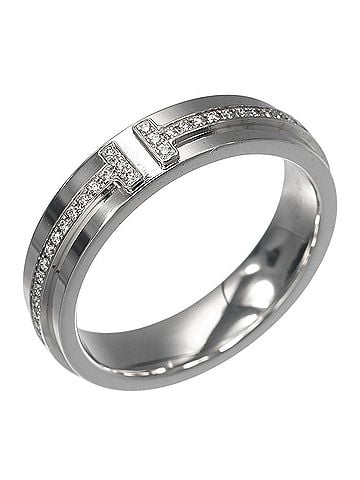 Tiffany & Co. Tiffany &amp; Co. T Narrow Ring, 18K White Gold, Diamond, Approx. 6.11g (view 1)