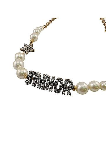 Christian Dior Christian Dior Dior Rhinestone Pearl Necklace Chain Gold (view 1)