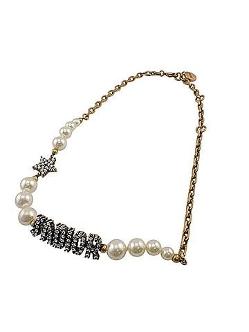 Christian Dior Christian Dior Dior Rhinestone Pearl Necklace Chain Gold (view 2)