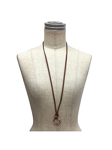 Hermès Hermes Lanieres Choker Necklace Bracelet Leather Cord Camel Brown (view 2)