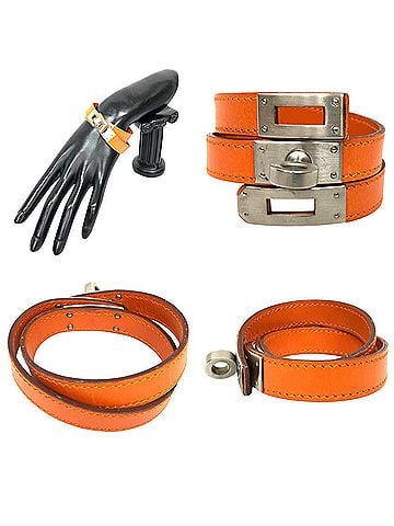 Hermès Hermes HERMES Leather Bracelet Kelly Double Tour Orange x ?G Stamp (view 2)