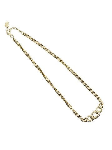 Christian Dior Christian Dior Chain Necklace, Gold Plated with Rhinestones, Approx. 31g, Women's (view 1)