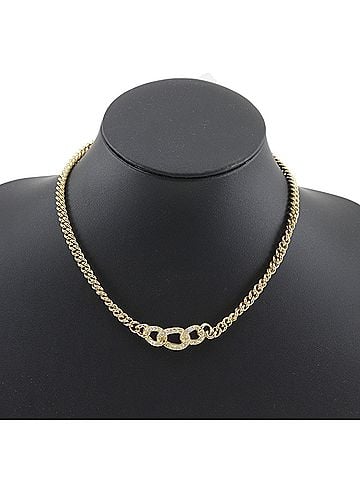 Christian Dior Christian Dior Chain Necklace, Gold Plated with Rhinestones, Approx. 31g, Women's (view 2)
