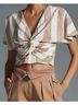 Bishop + Young Stripes White Brown Short Sleeve Blouse Size 2X - photo 7