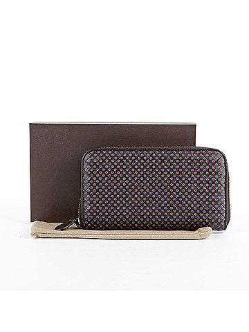 Bottega Veneta Brown Leather Flower Pattern Intrecciato Zipped Long Wallet (view 1)