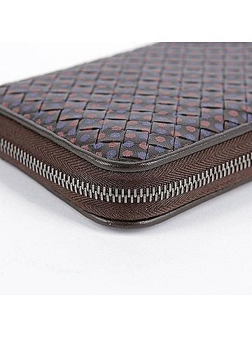 Bottega Veneta Brown Leather Flower Pattern Intrecciato Zipped Long Wallet (view 2)