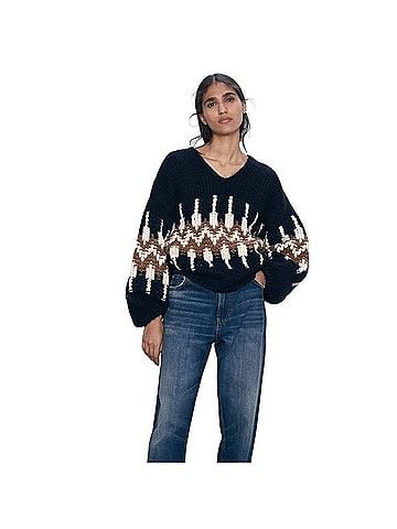 Zara BALLOON SLEEVE JACQUARD SWEATER 1684 Casual Sweaters (view 1)