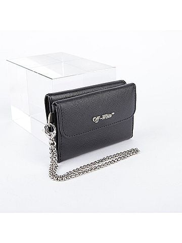 OFF-WHITE Black Leather Logo Chain Strap Wallet (view 1)
