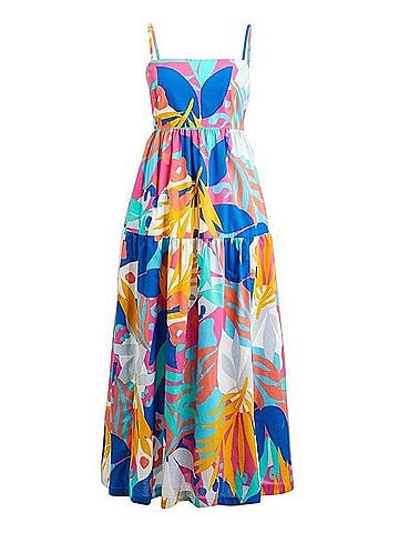 J.Crew Tropical Botanical Vacation Coastal Tie Back Maxi Dress Casual Dress (view 1)