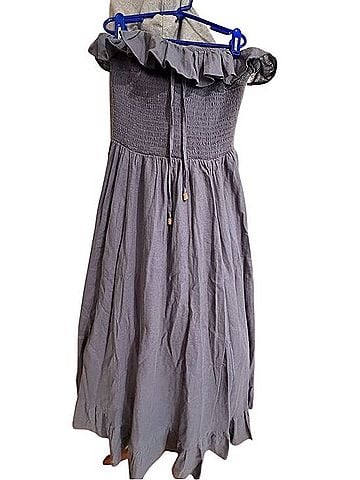 Free People Dusty Blue Smocked Off-Shoulder Maxi Casual Dress (view 1)