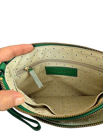 Talbots Green Leather Zip Clutch Clutch (view 2)
