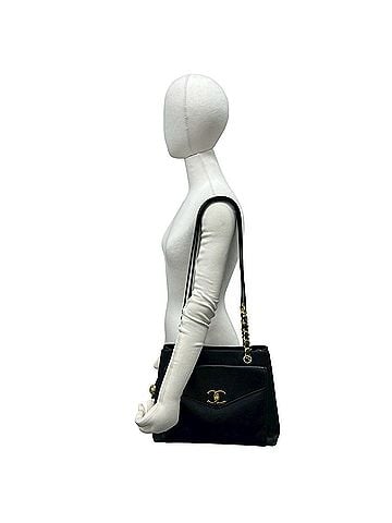 Chanel CHANEL Vintage Coco Mark Caviar Skin Semi-Shoulder Bag Mini Tote Black 38927 (view 2)