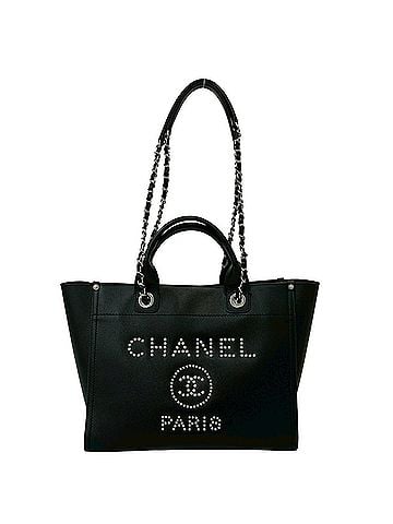 Chanel CHANEL Deauville Coco Mark Logo Caviar Skin 2-Way Tote Bag Handbag Black 22605 (view 1)