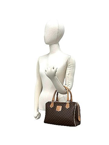 Céline CELINE Vintage Macadam Blazon Logo Pattern Leather Handbag Mini Boston Bag Brown 35619 (view 2)