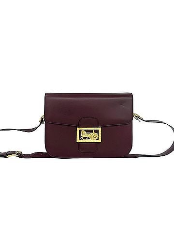Céline CELINE Vintage Horse Carriage Logo Leather Shoulder Bag, Wine Red, 26458 (view 1)