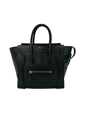 Céline CELINE Luggage Micro Shopper Logo Leather Handbag Tote Bag Black 20365 (view 1)