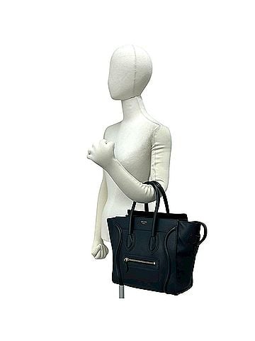 Céline CELINE Luggage Micro Shopper Logo Leather Handbag Tote Bag Black 20365 (view 2)