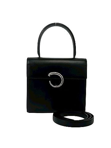 Cartier CARTIER Vintage Panthère Panther Leather 2-way Handbag/Shoulder Bag, Black, 30110 (view 1)