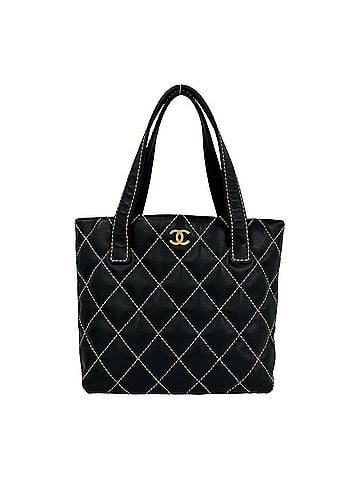 Chanel CHANEL Wild Stitch Lambskin Coco Mark Tote Bag Handbag Black 50600 (view 1)