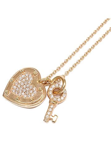 Tiffany & Co. TIFFANY&amp;Co. Tiffany 750 Return to Love Heart Tag Key Diamond Necklace, Yellow Gold, Women's (view 1)