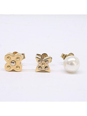 Louis Vuitton LOUIS VUITTON M75446 Charmie Pearl Earrings 3-Piece Set, Gold Earrings, Women's (view 1)
