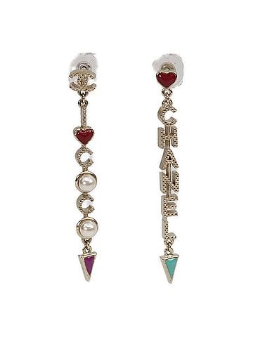 Chanel CHANEL A18V Logo x Pearl Earrings, Gold, Women's Earrings (view 1)