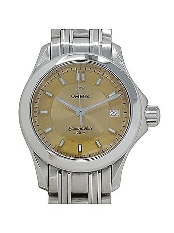 Omega Omega Seamaster 2581.62 Women's Watch, Brand Name, 120m Water Resistant, Date, Quartz Movement, Stainless Steel (SS), Silver &amp; Orange (view 2)