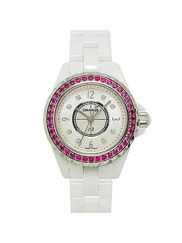 Chanel Chanel J12 29mm H3243 Women's Watch, Pink Sapphire Bezel, 8 Diamonds, White Shell Ceramic Quartz Watch (view 1)